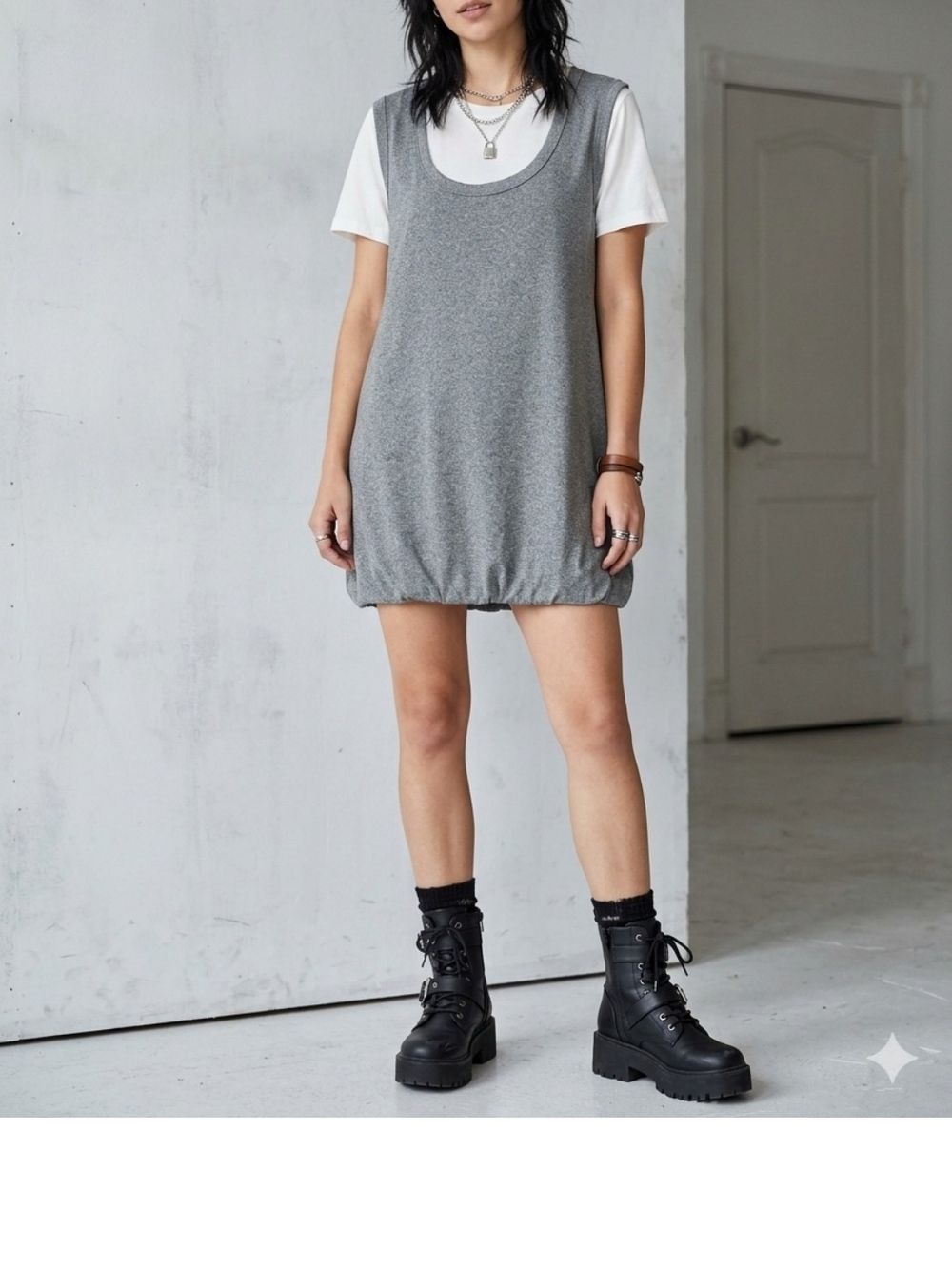 Grey Scoop Neck Mini Dress - Casual Layering Dress